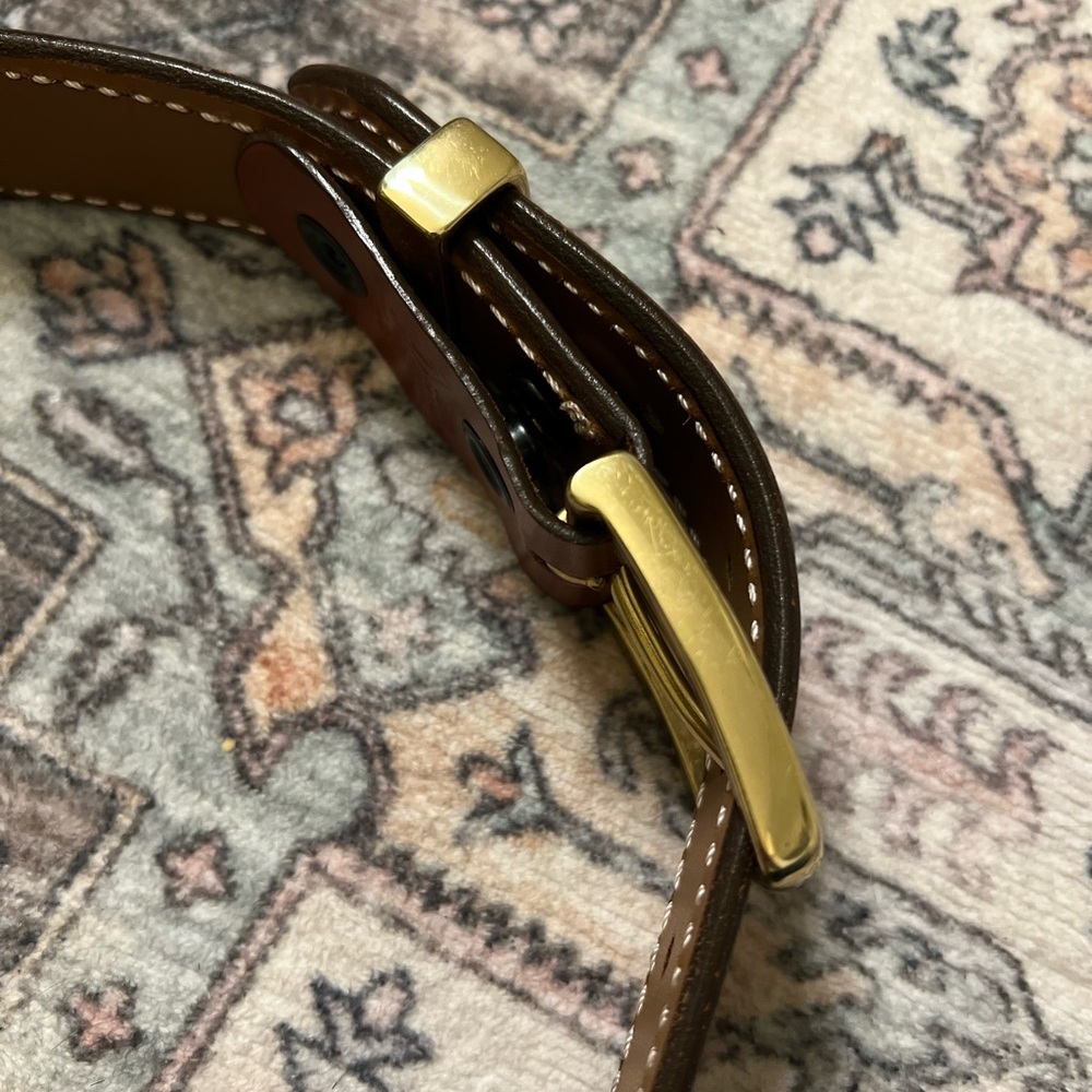 Aker B21 Leather Gun Belt, Brown/Gold, Size 28 (XS) - Picture 3 of 4